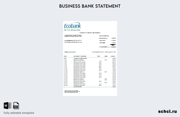 цифровая загрузка Того Ecobank выписка по текущему счету организации Шаблон Word